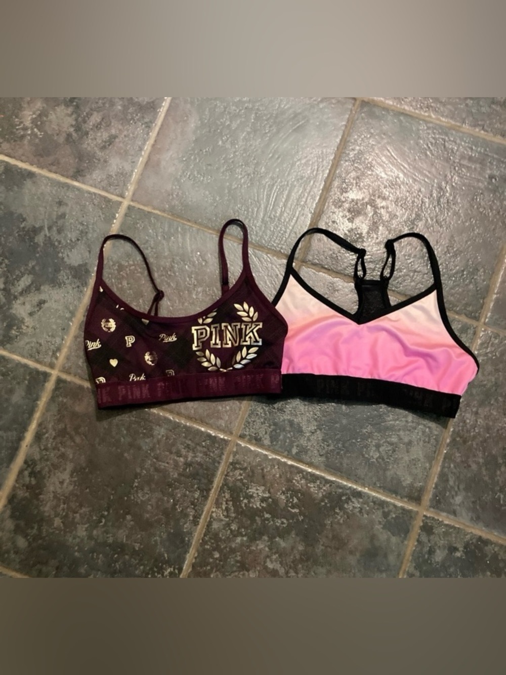 PINK Victoria's Secret Duo Bralettes in Maroon and Pink Ombre Women’s Size M
